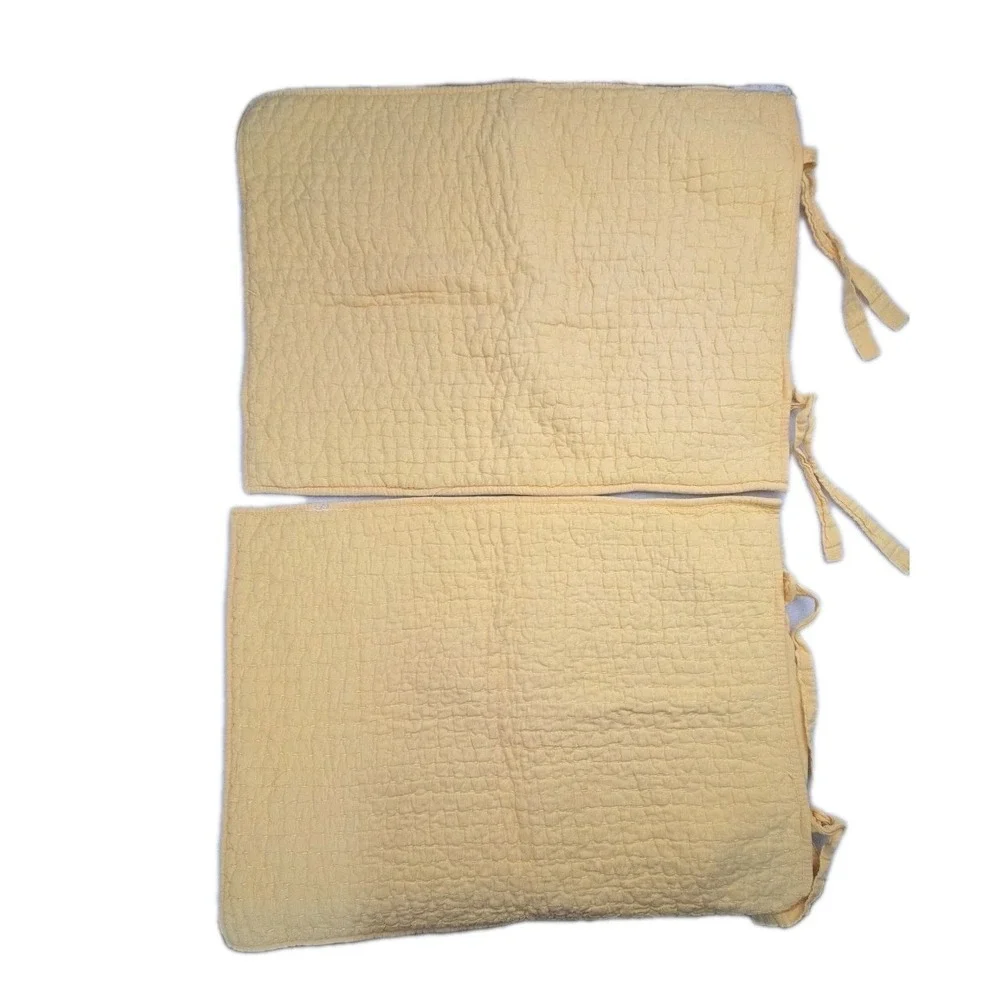 2 Pottery Barn‎ Pick Stitch Quilted Standard Shams Cotton Linen Yellow Tie 2009
